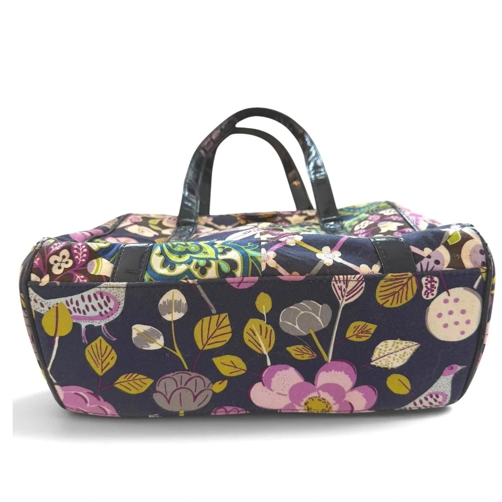 Vera Bradley Floral Nightingale Frame Satchel Hand Bag Patent Trim Vintage Style